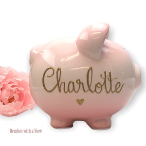 Personalized Pink  Ombre  Piggy Bank for Girls, Custom Piggy Bank, Pink Piggy Bank, 1st Birthday Gift Girls