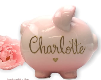 Personalized Pink  Ombre  Piggy Bank for Girls, Custom Piggy Bank, Pink Piggy Bank, 1st Birthday Gift Girls