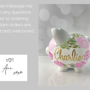 Custom Hand-Painted Piggy Bank for Girls Personalized Boho Chic Nursery Decor, Unique Baby Shower Gift, Heirloom Keepsake Easter Gift image 6