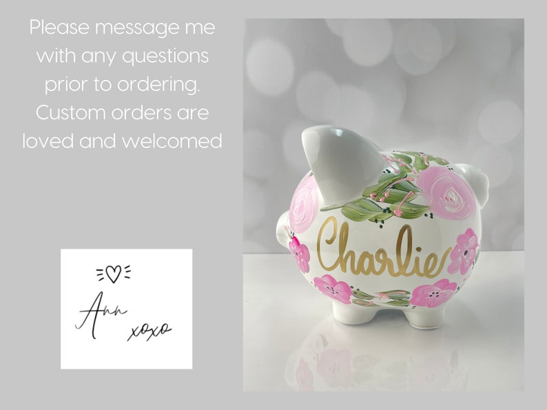 Custom Hand-Painted Piggy Bank for Girls Personalized Boho Chic Nursery Decor, Unique Baby Shower Gift, Heirloom Keepsake Easter Gift image 6