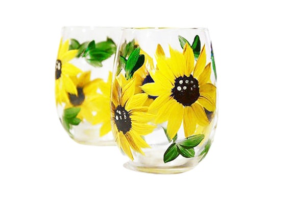 Sunflower Wine Glasses Sunflower Gift Sunflower Decor Gift Etsy