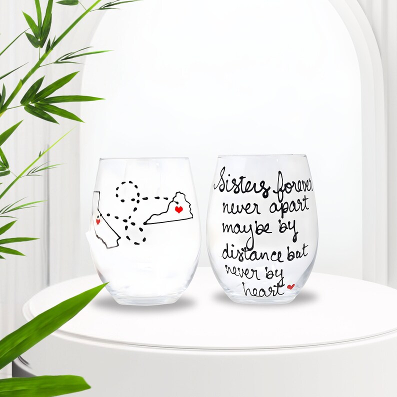 sister long distance gift wine glass personalized state to state stemless wine glasses custom sisters forever gift idea