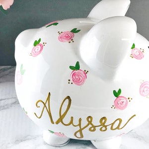 Piggy Bank for Girls Personalized Piggy Bank Girls Baby Girl Gift 1st Birthday Gift Large Hand Painted Piggy Bank Floral image 5