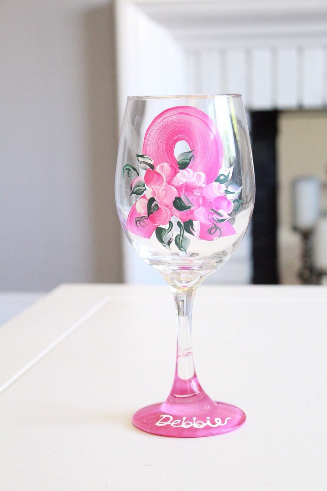 Breast Cancer Survivor Gift Hand Painted Wine Glass With - Etsy