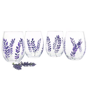 Lavender Flower Stemless Wine Glasses - Perfect Mother&#39;s Day Gift - Birthday Gift, Sister, Friends Spring Wine Glass Purple Lavender Flower