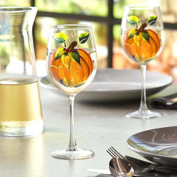 Hand Painted Pumpkin Wine Glasses: Fall Thanksgiving Decor, Stemmed or Stemless