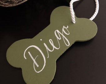 Dog Bone Stocking Tags Personalized - Rustic Holiday Decor - Traditional Christmas Stocking Tag - Bone and Calligraphy Ink Color of Choice