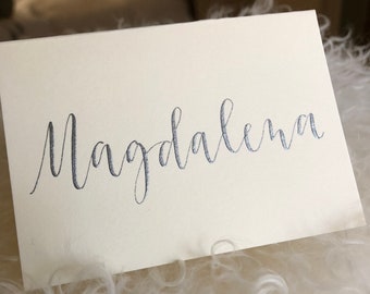 Modern Hand Calligraphy  In Metallic Silver for Holiday or Wedding Name Place Cards & Escort Cards  - Many Colors Available - Message Me!