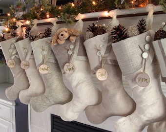 personalized christmas stocking tags wooden tree slice stocking tags with hand calligraphy in green and suede tie - Christmas Stockings Etsy personalized christmas stocking tags wooden tree slice stocking tags with hand calligraphy in green and suede tie - Christmas Stockings Etsy