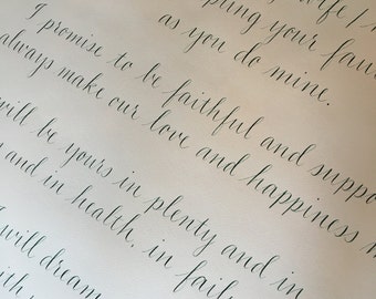 Hand Calligraphy Wedding Vows - Large 24 x 24" Size - Available in Ink Color of Choice - White or Off White  - Prices Starting At: