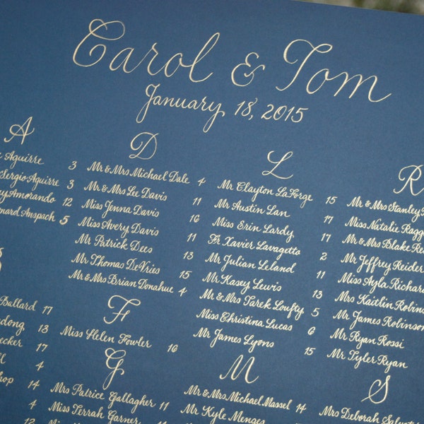 Wedding Seating Chart - Hand Calligraphy  20 x 30" Wedding Table Number Signage  Place Cards, Escort Cards and Table Numbers Also Available