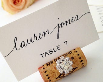 Wedding Escort Card Calligraphy - Place Cards - Custom Hand Calligraphy in Color of Choice - Table Number Cards Also Available