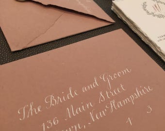 Wedding Calligraphy Envelope Addressing in White Ink - Escort Cards, Buffet Cards & Table Numbers Also Available - "The Jacqueline Style"