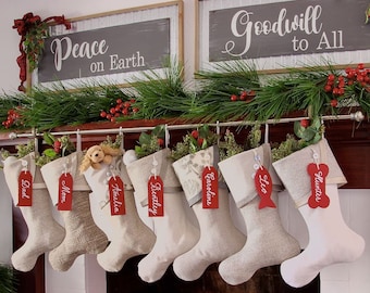 Stocking Name Tags - Traditional Christmas Decor - Jumbo 5.5" Personalized Stocking Tags in Hand Calligraphy - Color of Choice