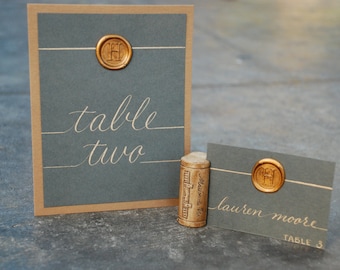 Table Numbers - Wedding Calligraphy - Hand Written - Chalkboard Look with Custom Wax Seal - Coordinating Escort and Place Cards Available