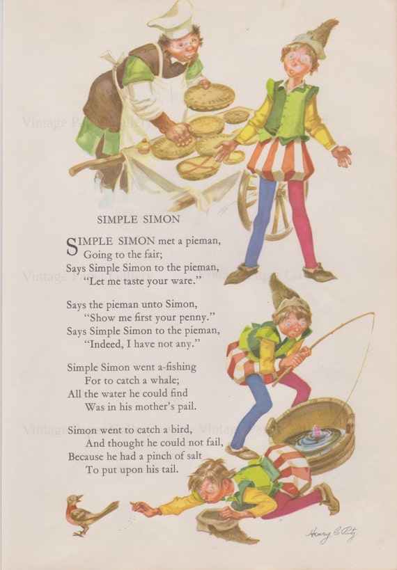 NURSERY RHYMEDOWNLOAD Simple Simon Mother Goose Nursery Rhyme Etsy