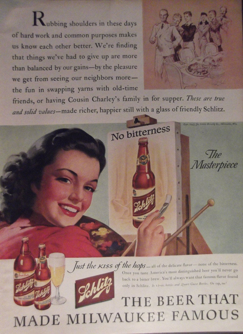 Schlitz Beer Ad Original 1940s Vintage Beer Advertisement Man Etsy
