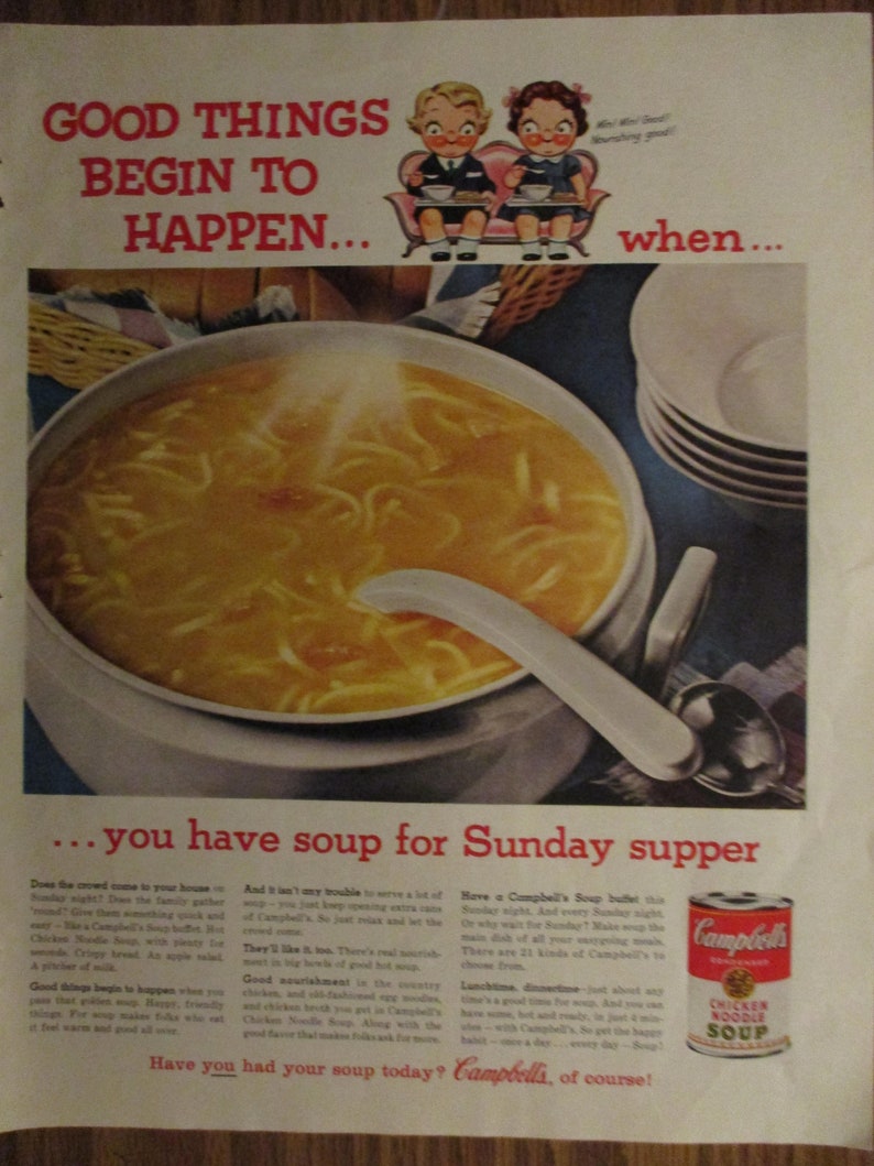 CAMPBELLS SOUP AD Campbells Kids Original Soup Advertisements | Etsy
