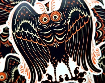 Pegatina retro de Mothman para Halloween