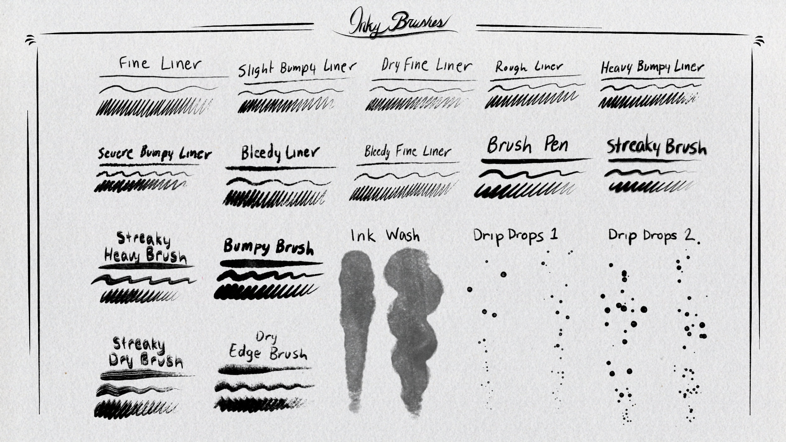 Dendril's Inky Brushes for Procreate Ink Fountain Brush Pen digital