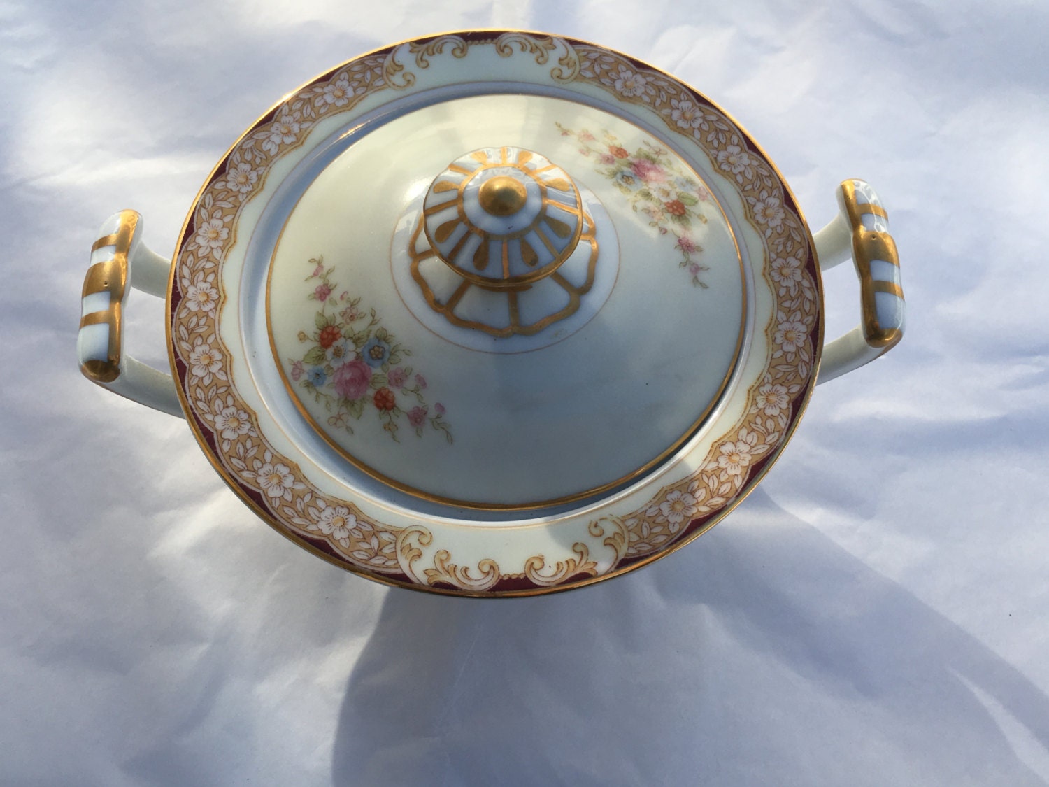 Vintage Noritake Mystery Pattern Covered Handled Sugar Bowl Etsy
