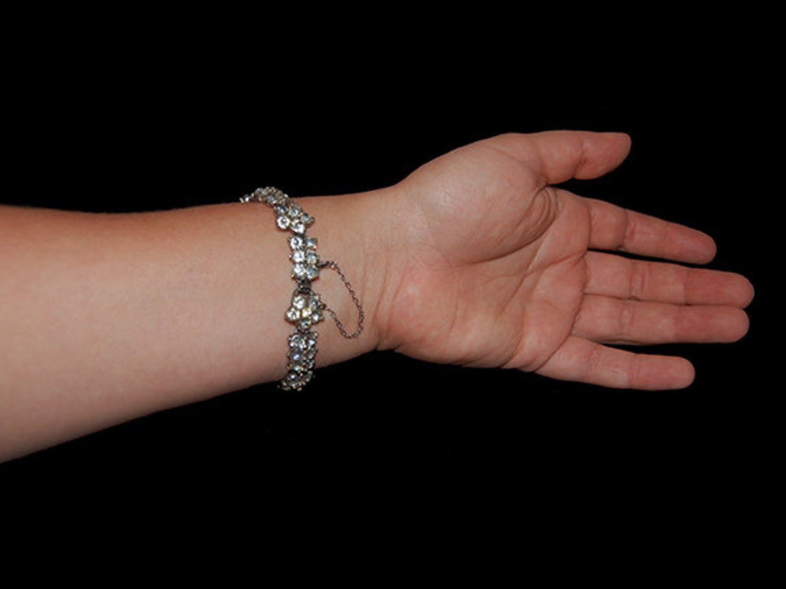Vintage Clear Rhinestone Bracelet With Floral Design and Etsy