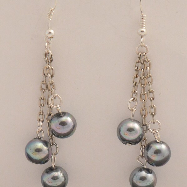 Grey Pearls on Chains Earrings