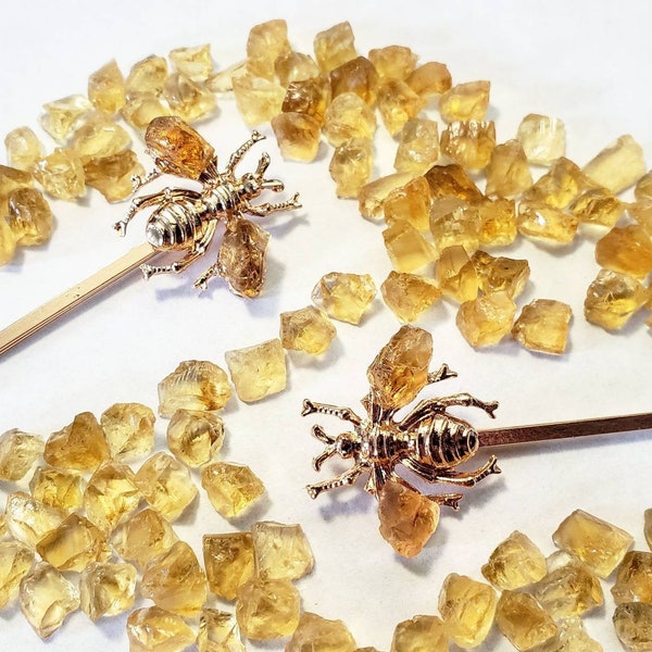 Gemstone hair pin - Bee hair pin - insect hair accessories - bee keeper gift - honey bee gifts - bee gifts for her - nature hair pins