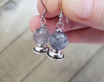 Fortune teller earrings - Crystal ball earrings - oracle earrings - psychic gifts -  rutilated quartz earrings - crystal ball jewelry