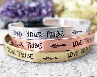Stamped best friend cuff - find your tribe love them hard - bridesmaid gift - personalized bff gift - best friend stamped bracelet