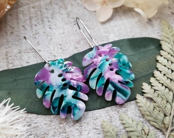 Monstera leaf earrings - tropical jewelry - plant lover gifts - monstera earrings - tropical leaf plant jewelry gift - monstera leaf charm