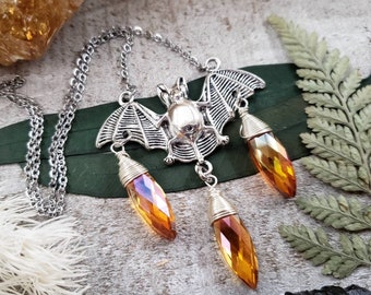 Bat charm necklace - goth crystal necklace - bat jewelry - Halloween bat necklace - Silver bat pendant - crystal bat necklace - goth jewelry