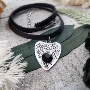 Black leather choker - planchette necklace - witchy crystal choker - goth choker necklace - ouija planchette jewelry - spirit board necklace
