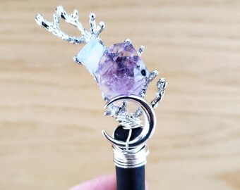 chandelier hair fork long chained hairpin hair chopstick purple hair ornament festival decoration bronze Metal hair stick with purple agate