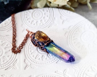 Boho Quartz necklace - aura quartz pendant - quartz crystal jewelry - quartz crystal necklace - boho quartz jewelry