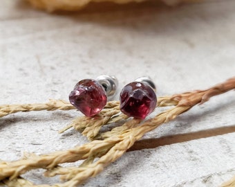 Rough Garnet studs - Garnet gemstone jewelry - raw gemstone earrings - January birthstone gifts - garnet gifts for her - birthstone earrings
