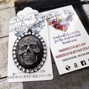 Sugar skull pendant - sugar skull necklace - gothic cameo necklace - dia de los muertos - sugar skull jewelry - gothic sugar skull cameo image 9
