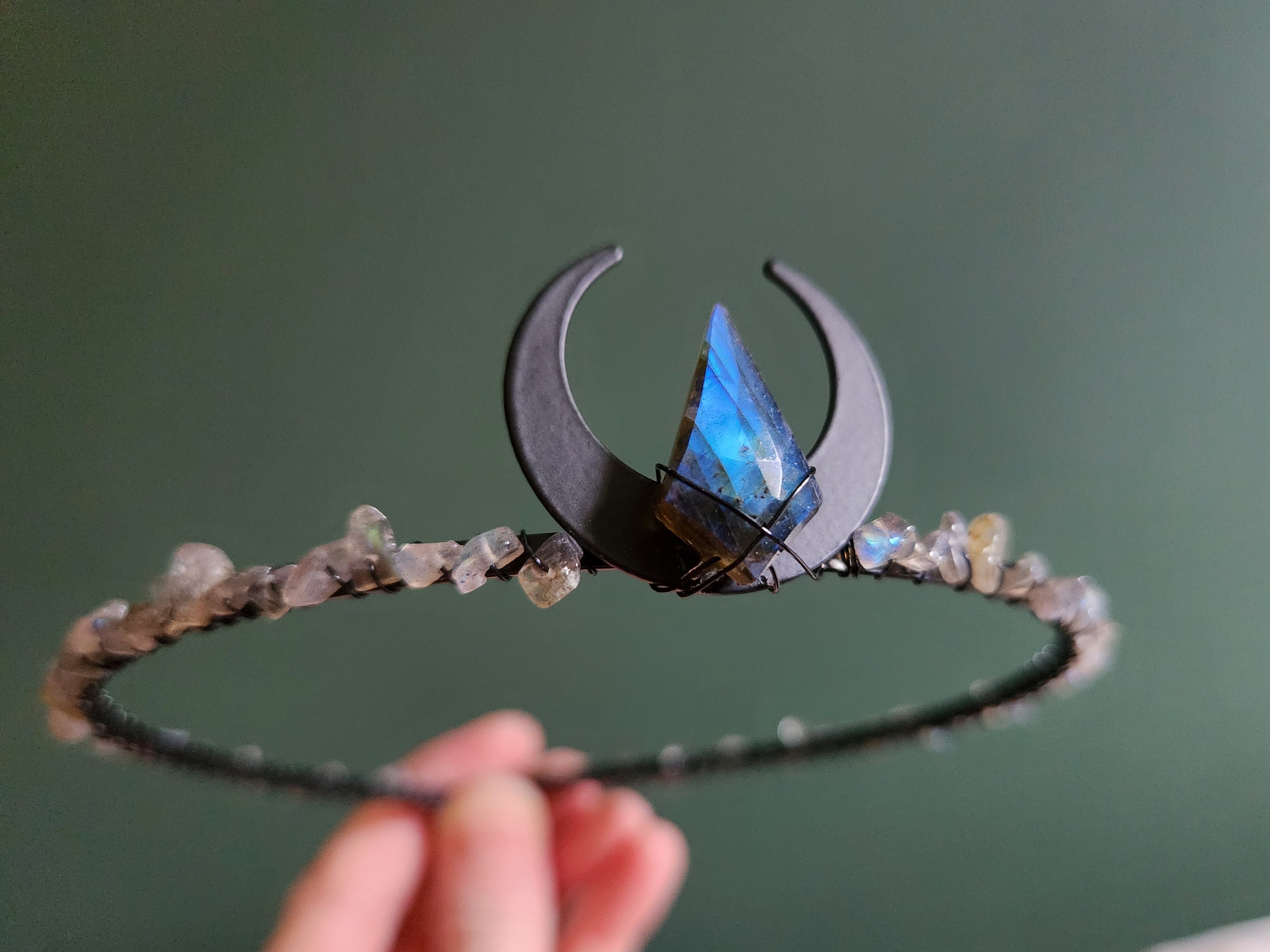 Headpiece Costume Greek Goddess Celestial Tiara Headdress Cosplay Party blue Night Goddess Crescent Moon Headdress, Celestial Navy Halo  main image 2