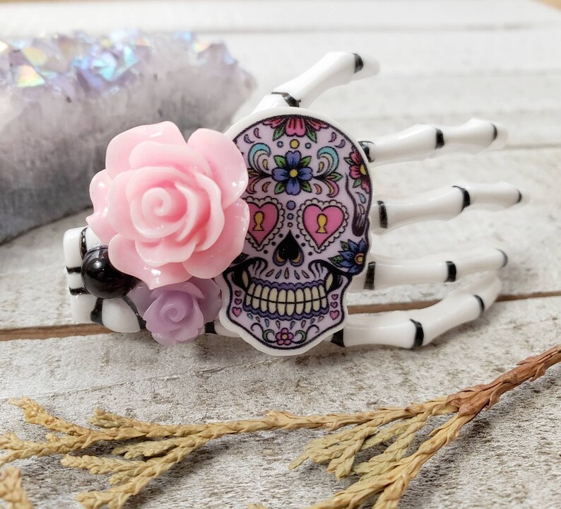 Skeleton hand hair clip \u2022 Dia de Los Muertos \u2022 goth hair accessories \u2022 sugar skull \u2022 skeleton hair clip \u2022 halloween hair accessories