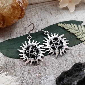 Supernatural anti possession earrings - supernatural jewelry - pentacle earrings - silver pentagram earrings - supernatural sigil earrings