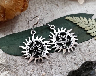 Supernatural anti possession earrings - supernatural jewelry - pentacle earrings - silver pentagram earrings - supernatural sigil earrings