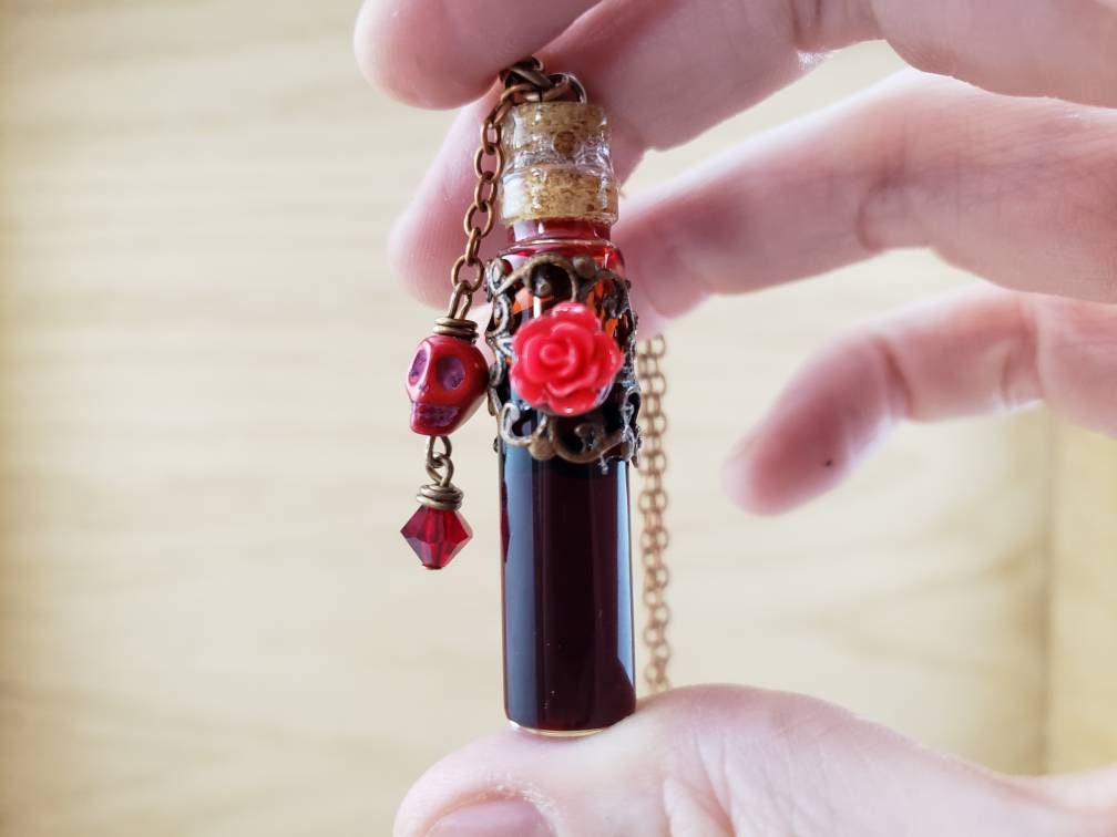 Blood jewelry blood vial necklace. necklace blood vial. 
