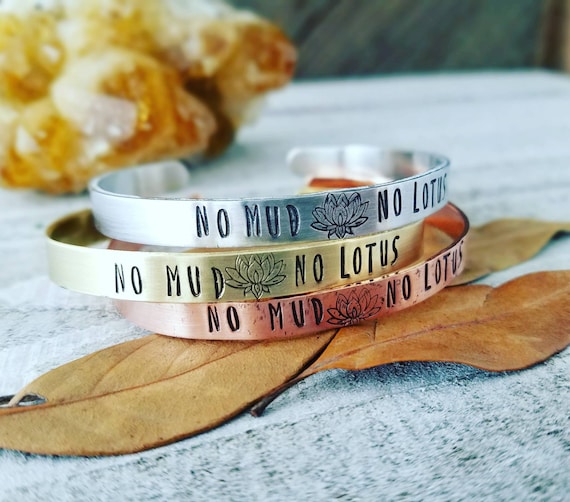 Lotus Cuff Bracelet No Mud No Lotus Cuff Yoga Cuff Bracelet Lotus Flower Cuff Bracelet Zen Jewelry No Mud No Lotus Stamped Gifts Etsy