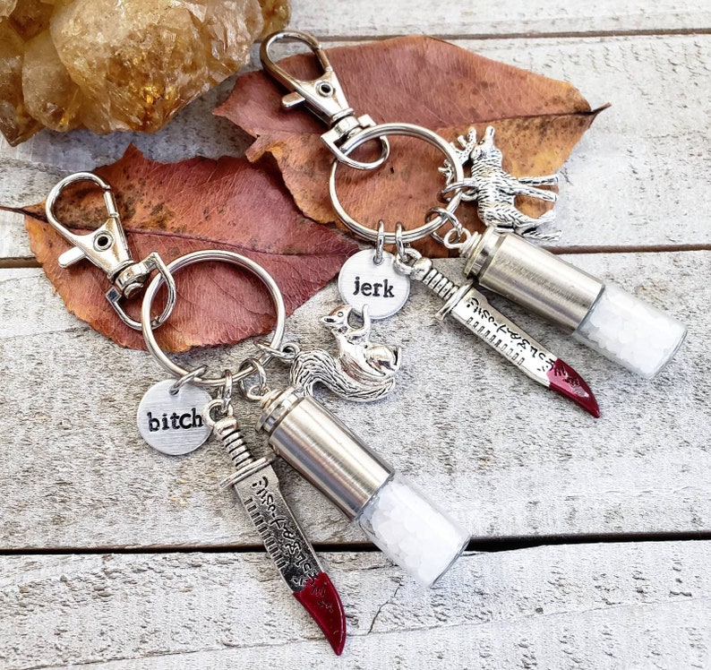 Supernatural bff keychain - supernatural gift for him - supernatural gift best friend - bullet casing keychain - bitch jerk - supernatural image 3