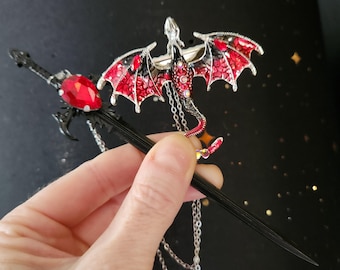Sword hair stick - dragon hairclip - shield maiden - medieval hair stick - fantasy hair clip - dragon rider - cosplay fantasy hair accessory