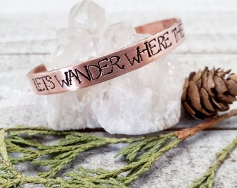 Wanderlust cuff bracelet - lets wander where the wifi is weak - copper wanderlust bracelet - wanderlust jewelry - travel jewelry gifts