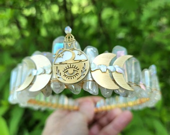 Hecate goddess crown - celestial crystal crown - festival headpiece - Aura quartz  crystal crown - boho bride - Greek goddess headpiece