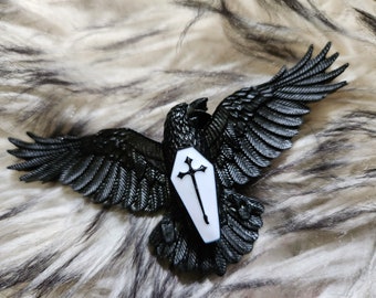 Rabe Haarspange - Gothic Haarspange - Mond Rabe - Resin Haarspange - Gothic Geschenk - Gothic Haarschmuck - schwarzer Vogel - Krähe Haarspange