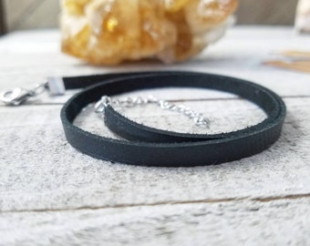 Thin black choker - Black leather choker necklace - thin leather necklace - boho leather jewelry - simple black choker - layering jewelry