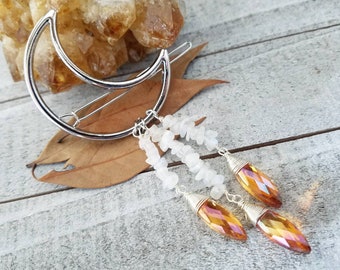 Crystal Moon Hair Clip, Gift for Her, Boho Quartz Pin  display picture 1
